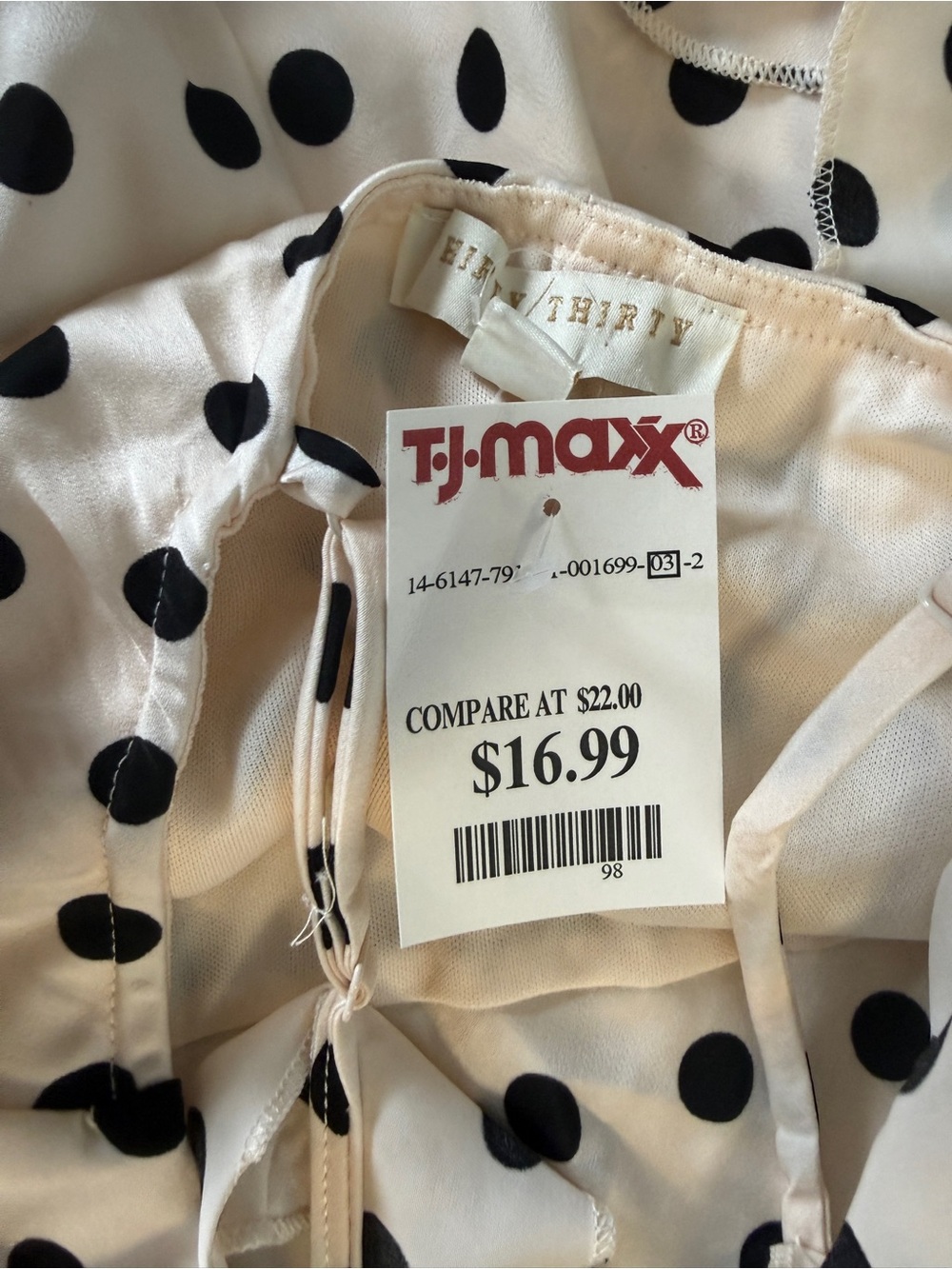 New with tags T. J.Maxx Cream and Black Polka Dot Dress - Picture 3 of 3